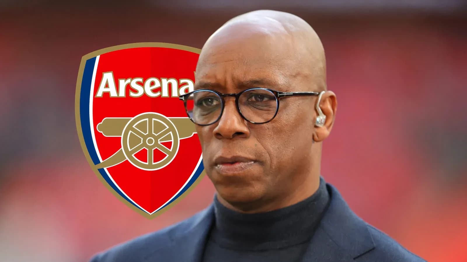 Person wearing glasses with Arsenal logo background