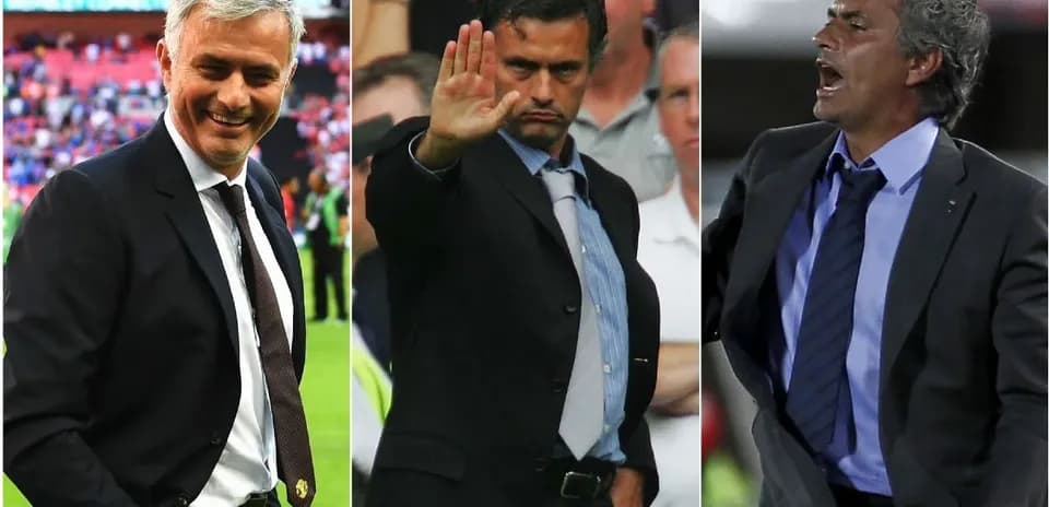 Three images of José Mourinho during matches