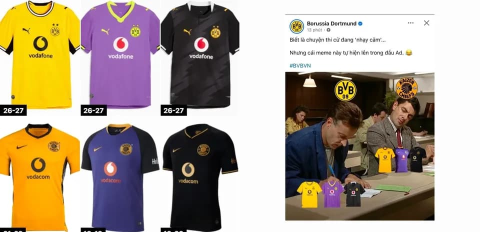 Borussia Dortmund and Kaizer Chiefs jerseys displayed together
