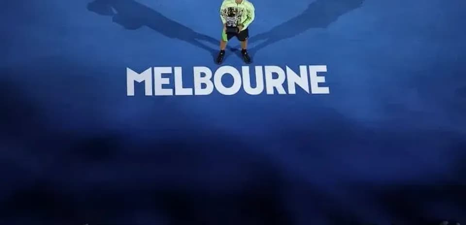 Tennis player celebrating on Melbourne court