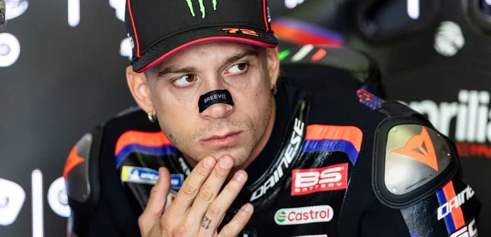 Motorsport athlete with a nose strip during interview
