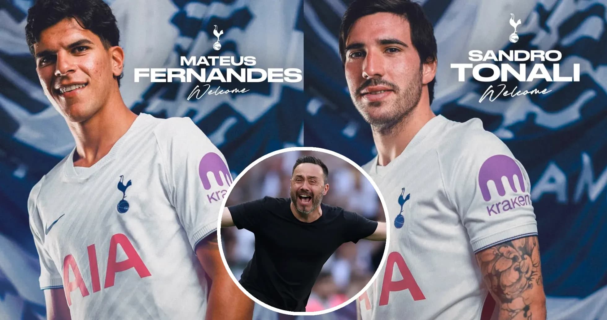 Mateus Fernandes and Sandro Tonali in Tottenham jerseys