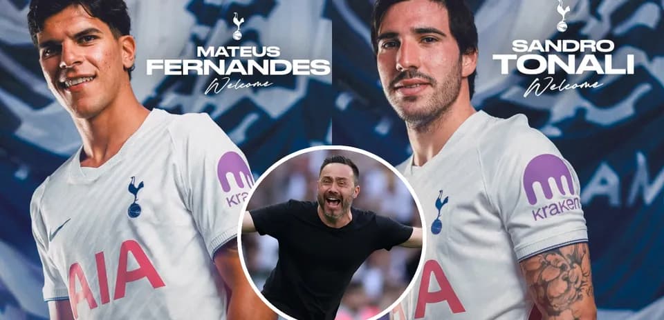Mateus Fernandes and Sandro Tonali in Tottenham jerseys
