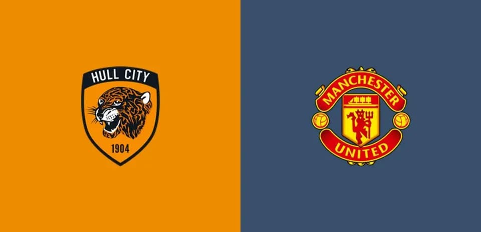 Logos of Hull City and Manchester United teams