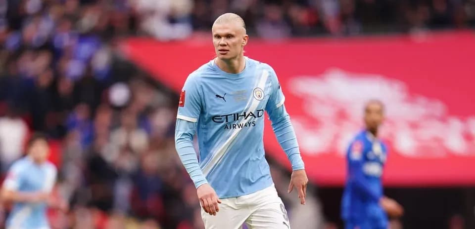 Erling Haaland in Manchester City kit during match