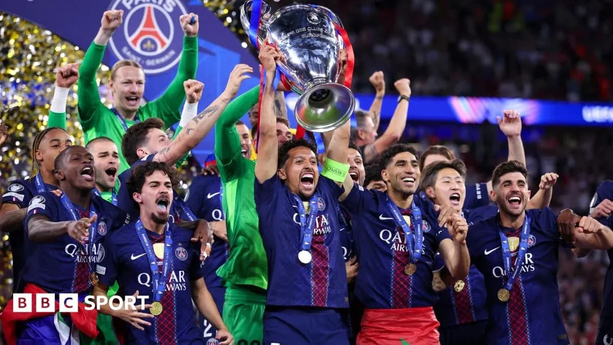 PSG players celebrating UEFA Champions League victory