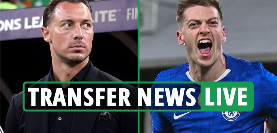 Two football players with 'Transfer News Live' banner