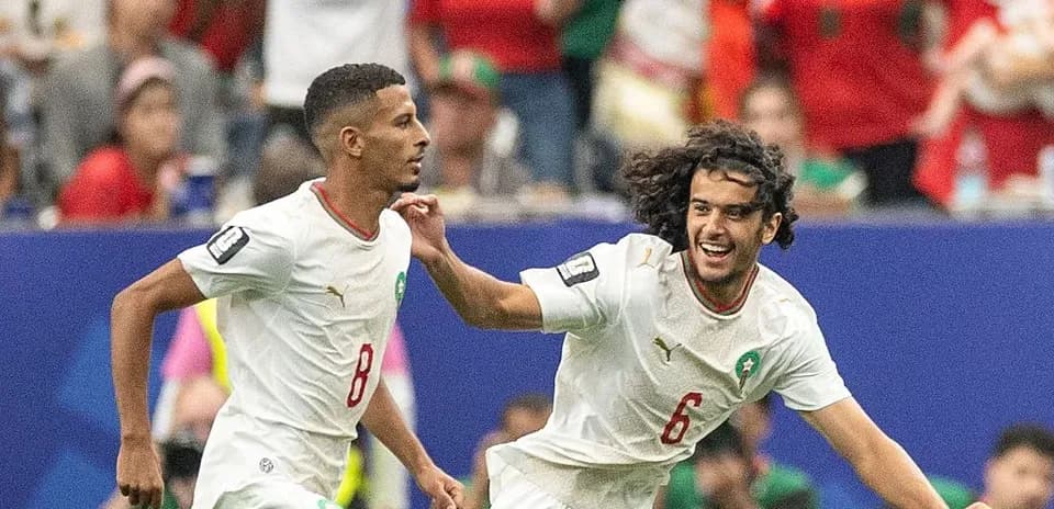 Morocco players celebrating a goal during match
