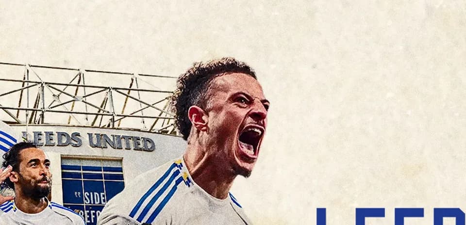 Leeds United player celebrating at stadium
