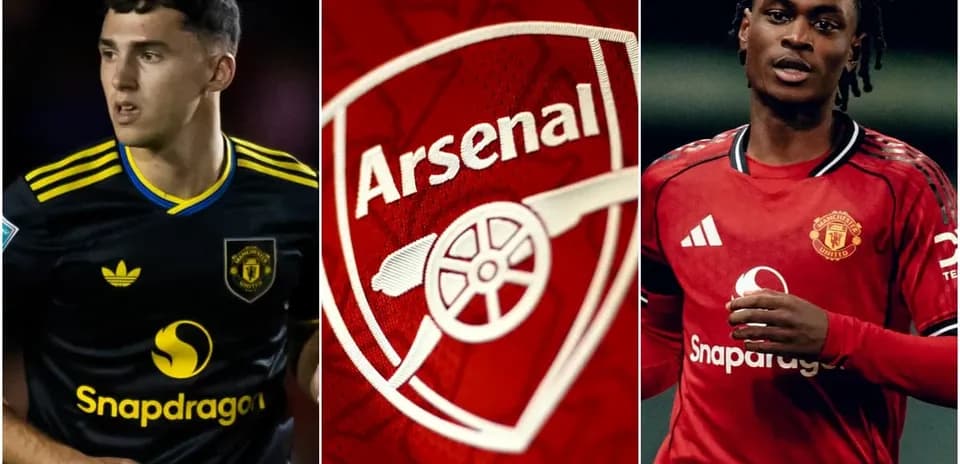 Futbolchilar va Arsenal logotipi birlashgan tasvir