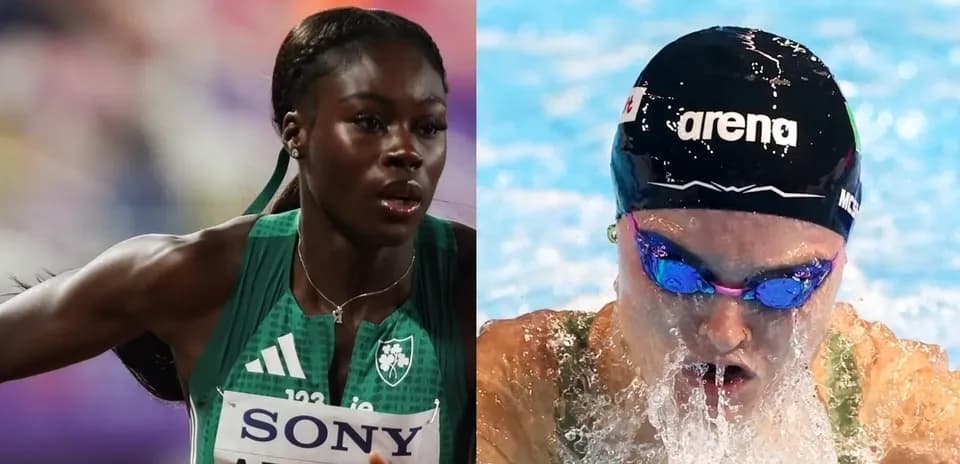 Athlete running and swimmer competing in water