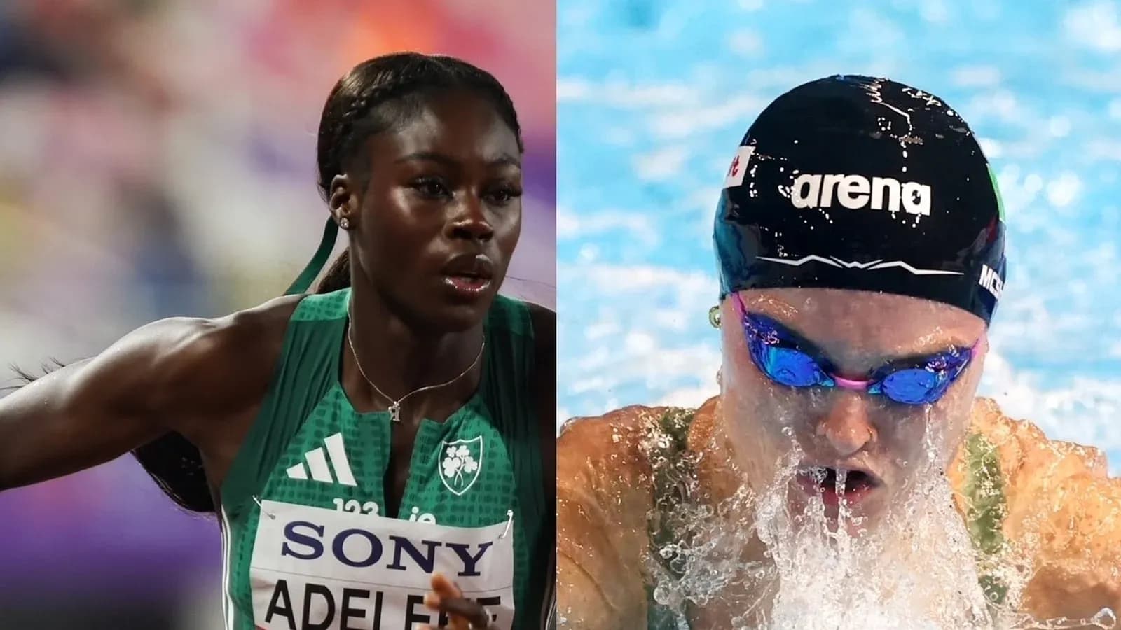 Athlete running and swimmer competing in water
