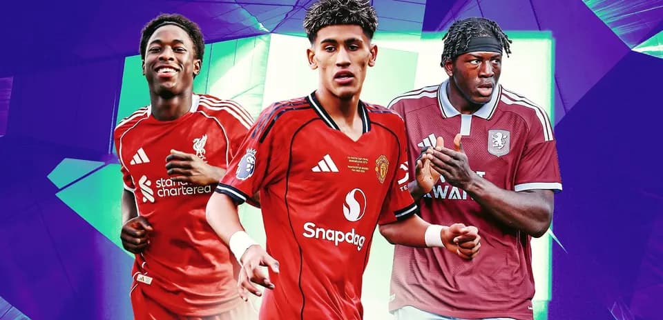 Three football players wearing club jerseys