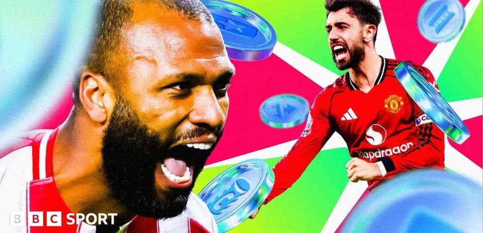 Bruno Fernandes and player celebrating in vibrant background