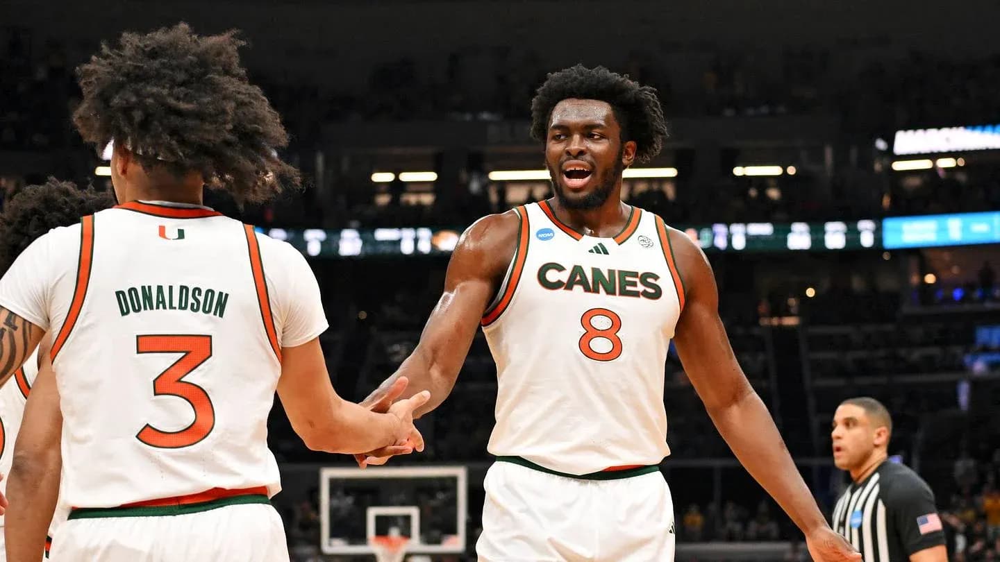 Miami players celebrating during a basketball game