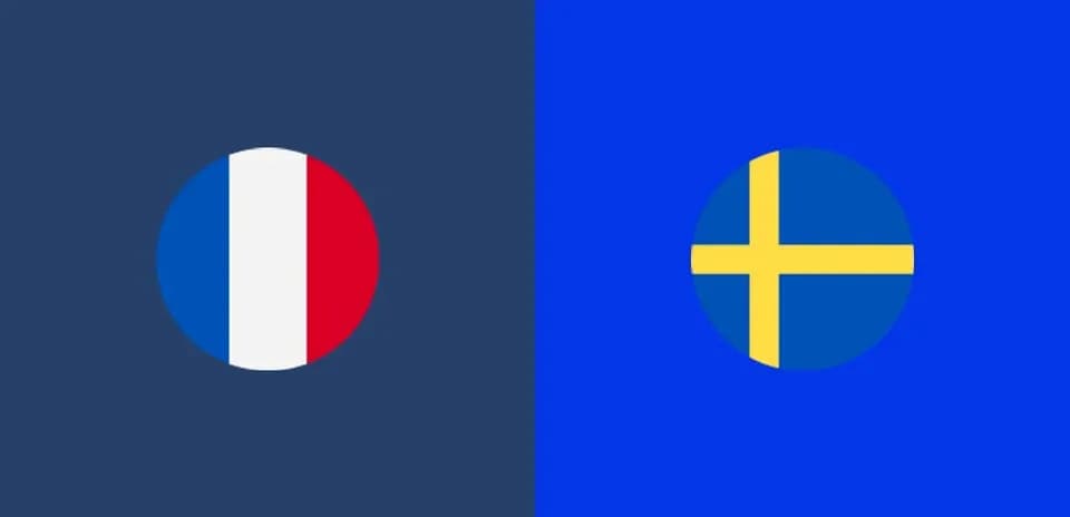 Flags of France and Sweden on blue background