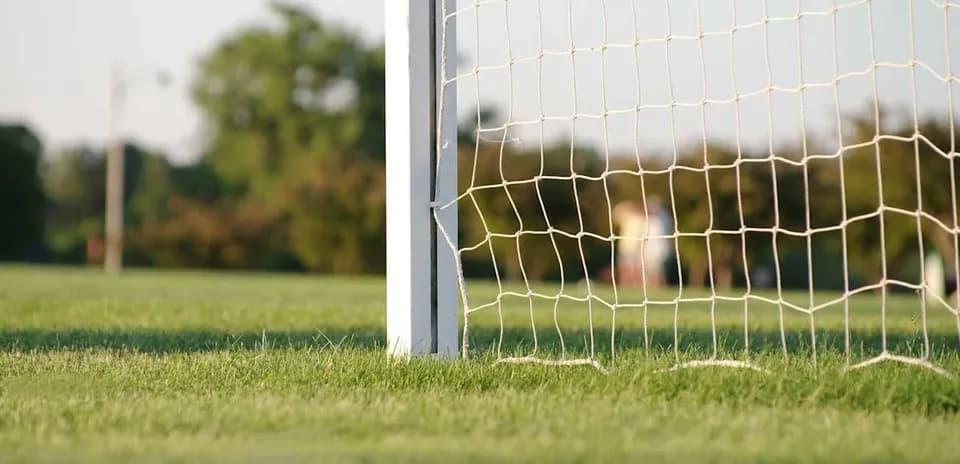 Football goalpost and net on grassy field