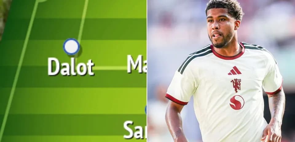 Dalot's name on tactical formation and player running