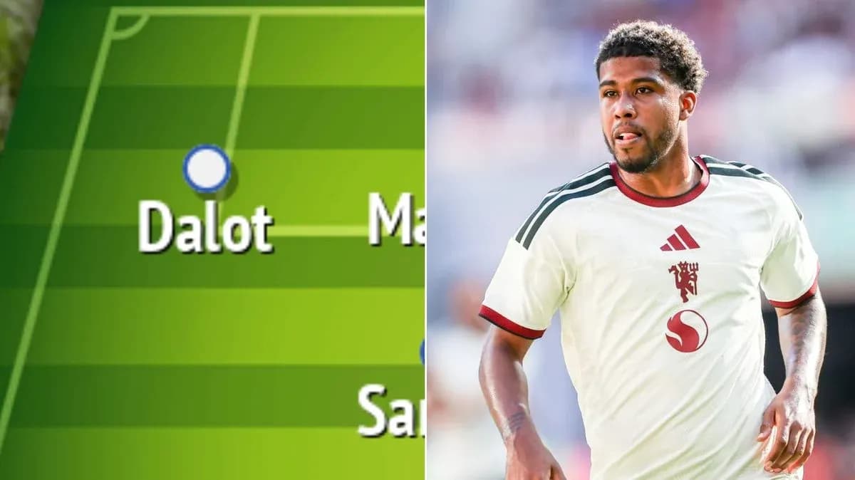 Dalot's name on tactical formation and player running