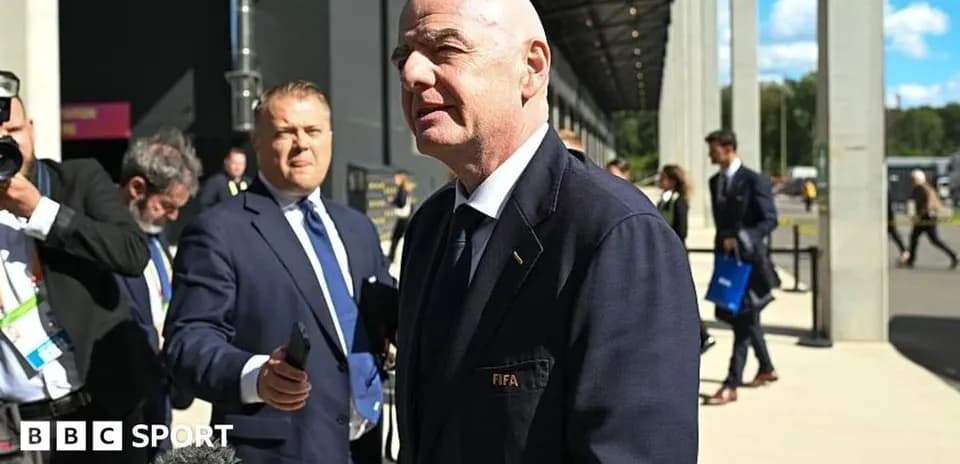 FIFA president speaking with reporters outside venue