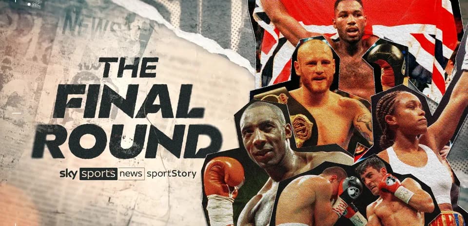 Boxing collage featuring various fighters and titles
