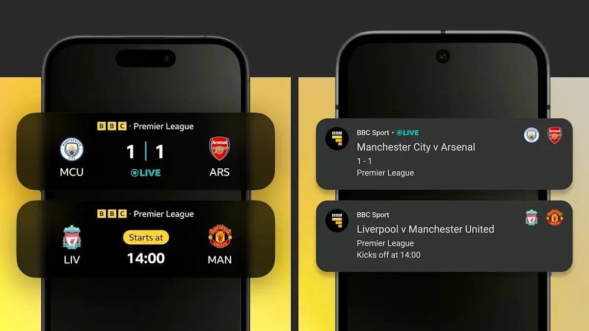 Smartphone screens displaying Premier League match updates