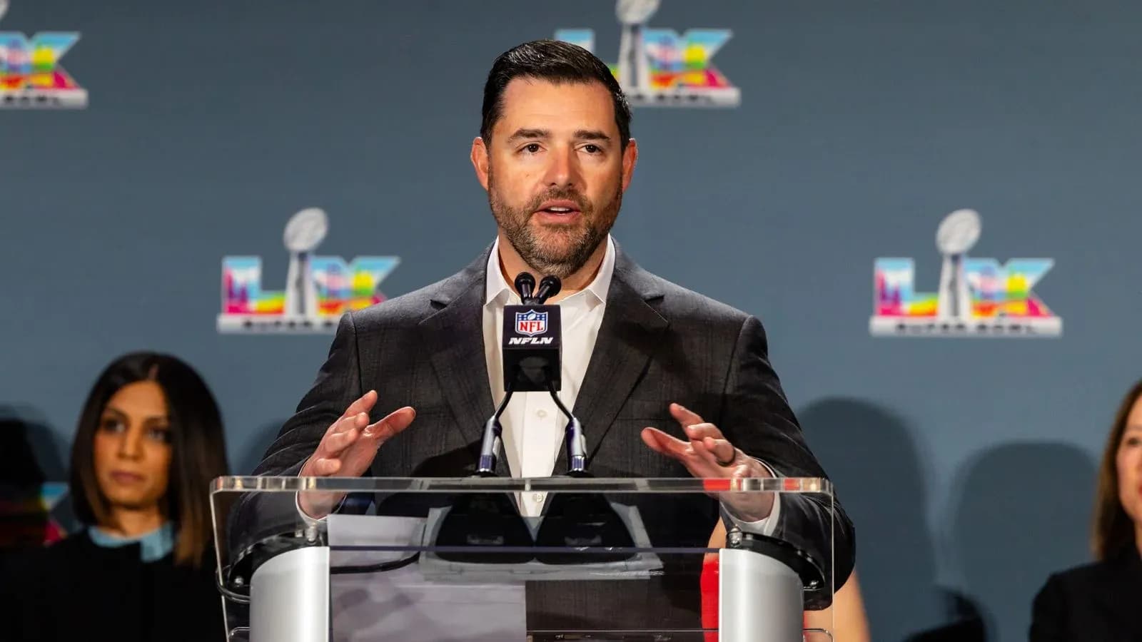 Spokesperson speaking at NFL press conference