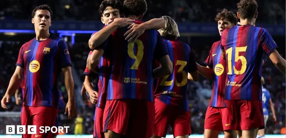 Barcelona players celebrating a goal during match