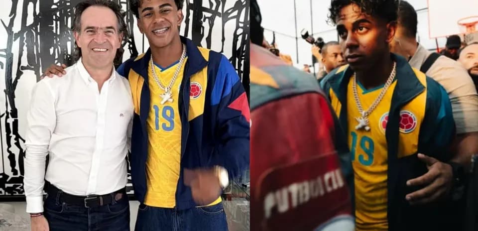 Person wearing Colombian jersey posing with another man