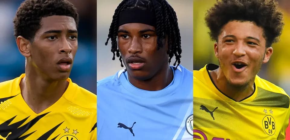 Three football players wearing different team jerseys