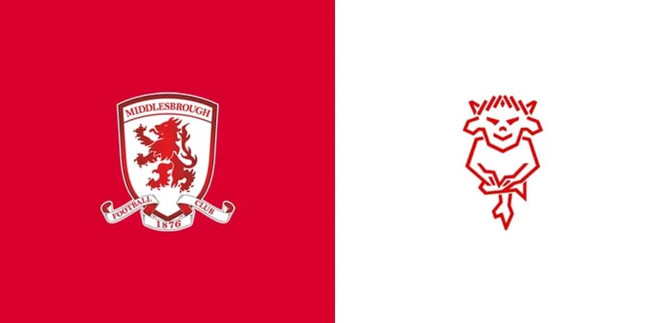 Middlesbrough and rival team's logos on colored backgrounds