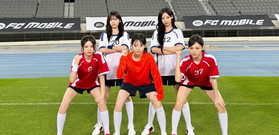 Five players posing in football kits on field