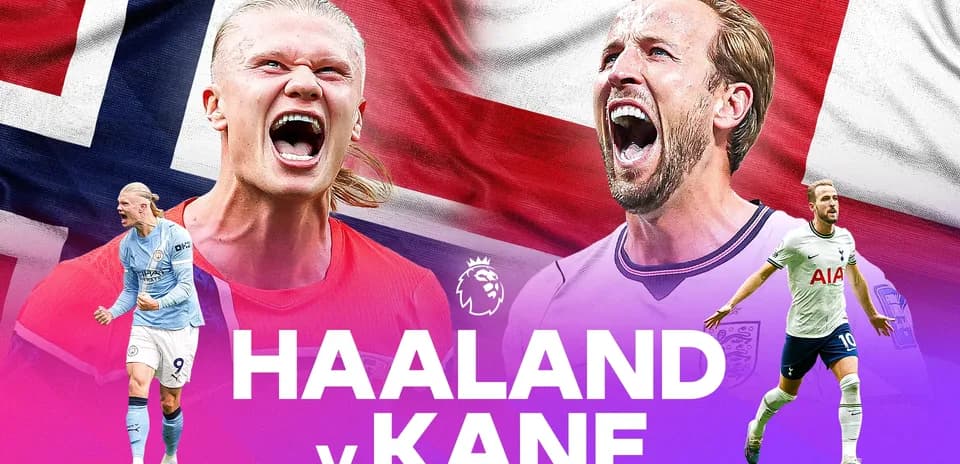 Haaland and Kane with national flags background