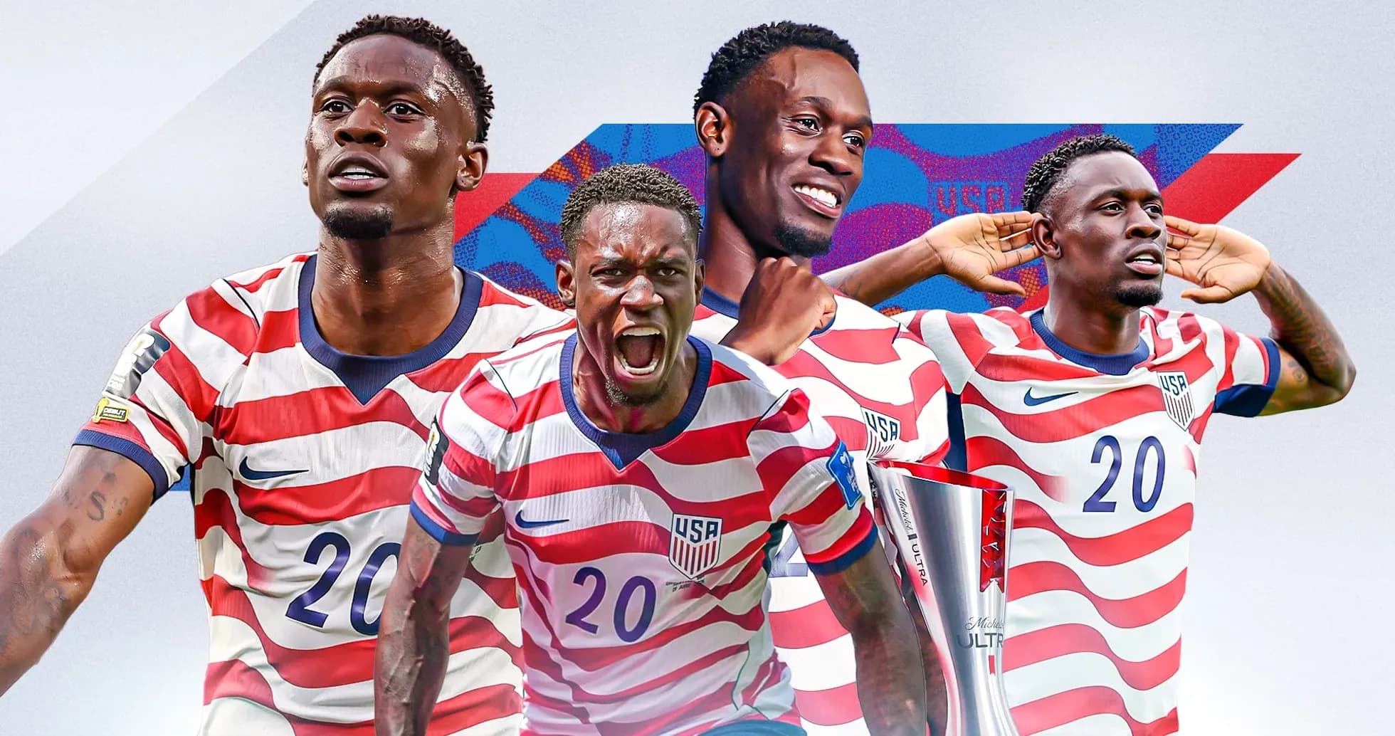 Futbolchi USA formasida, turli holatlarda