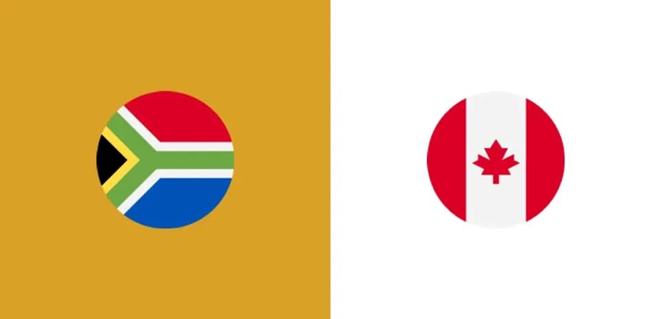 Flags of South Africa and Canada on colored backgrounds