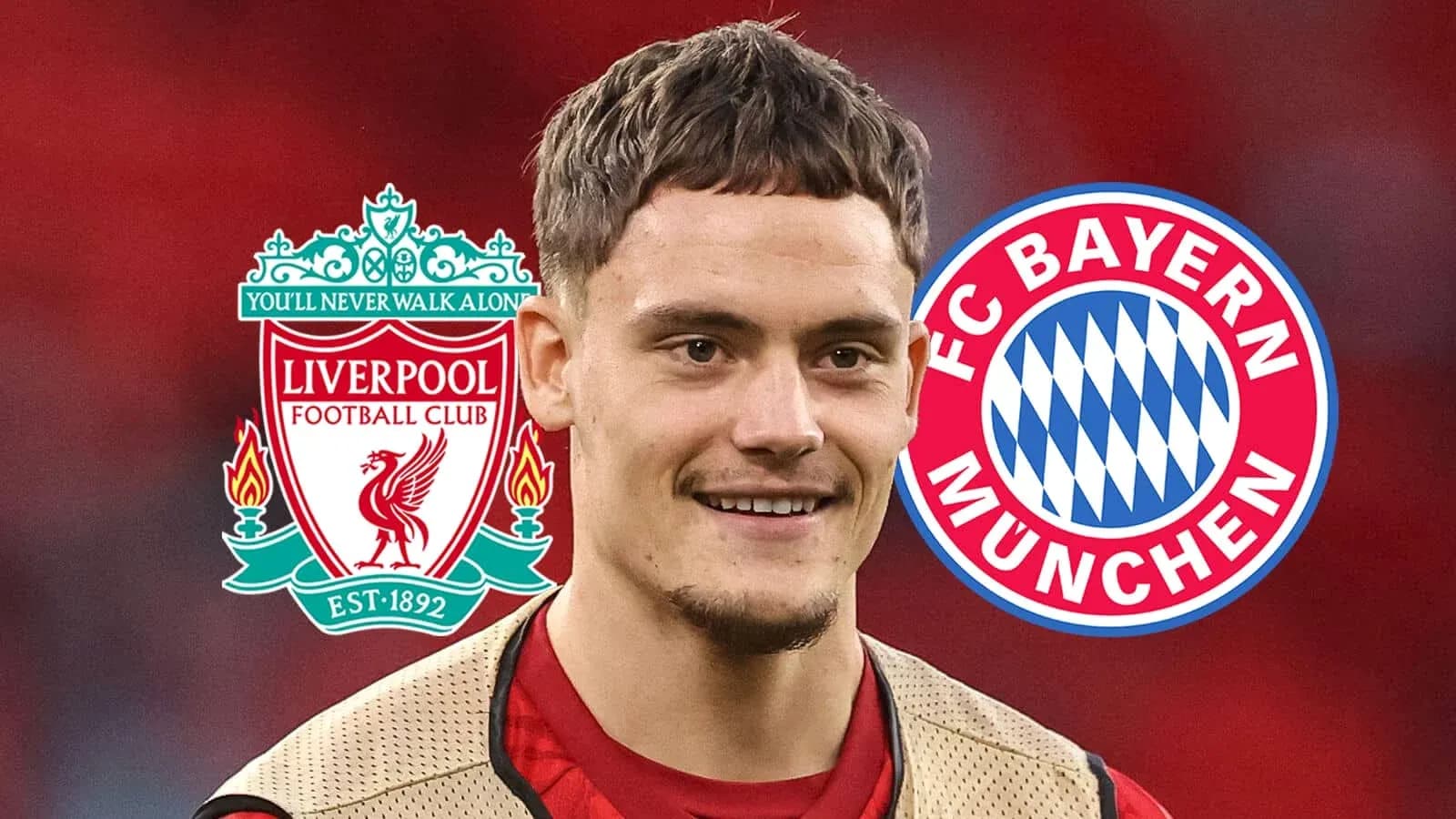 Futbolchi Liverpool va Bayern Münhen logotiplari bilan