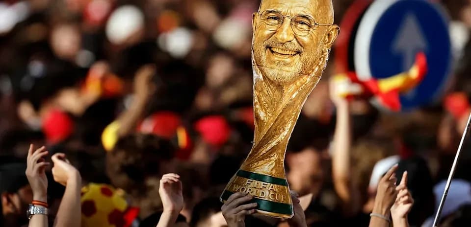 Fans celebrating with FIFA World Cup trophy
