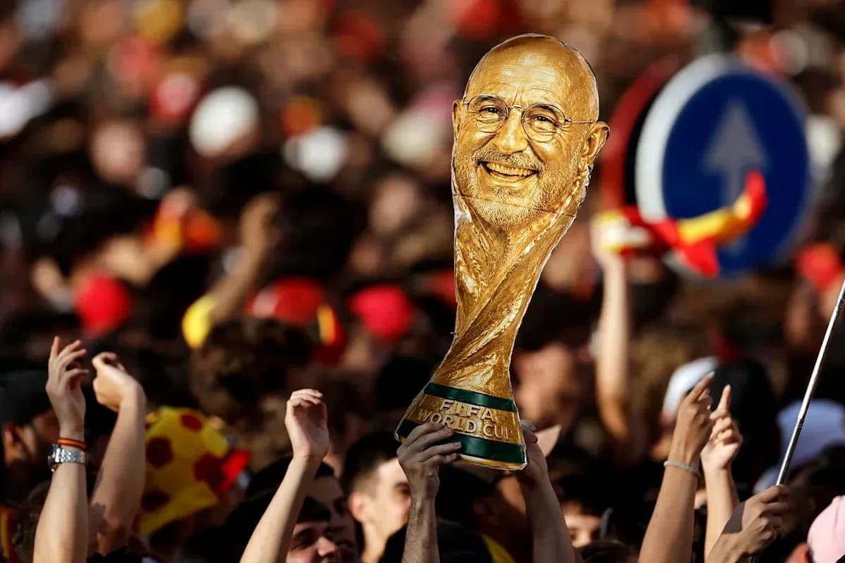 Fans celebrating with FIFA World Cup trophy