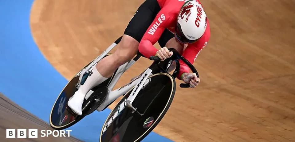 Velodrome cyclist representing Wales during a race