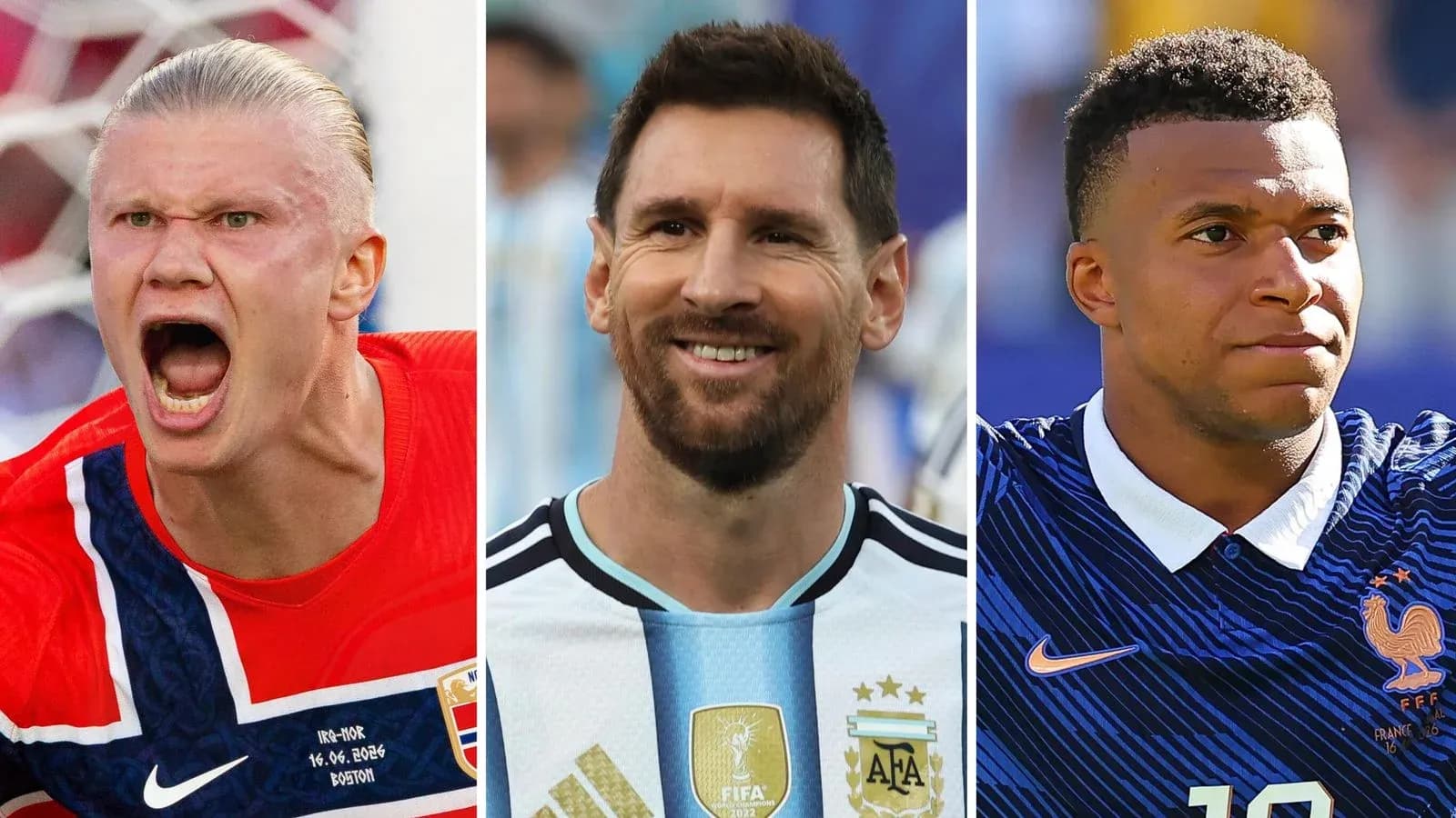 Three football players in national team jerseys