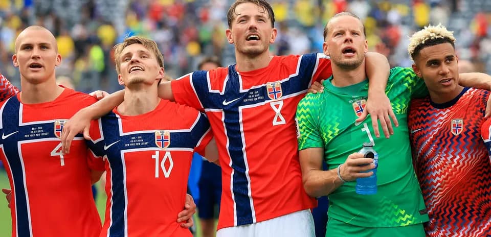 Norway players celebrating together after a match