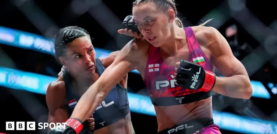 Two fighters competing in a mixed martial arts match