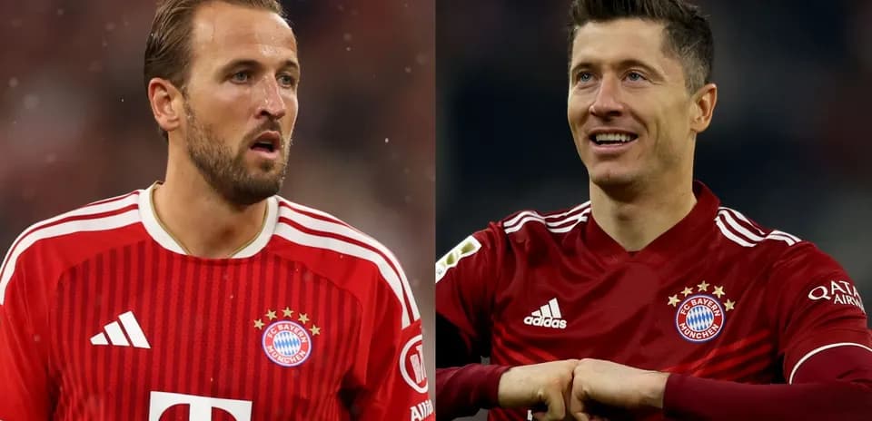 Harry Kane and Robert Lewandowski in Bayern Munich kits