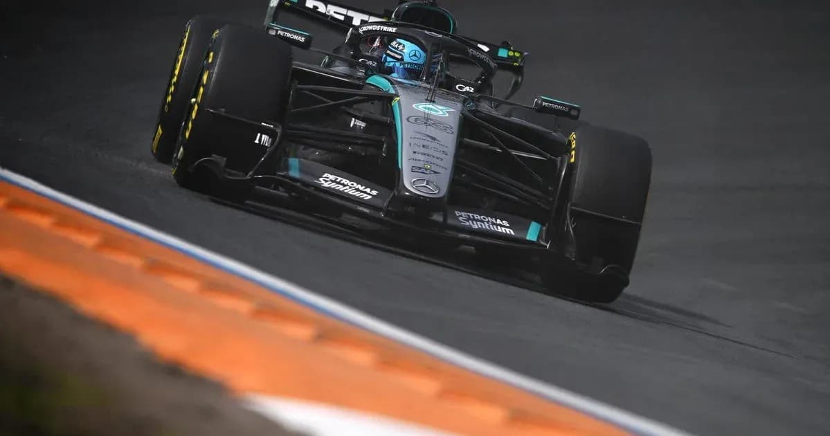 Mercedes F1 car racing on track during event