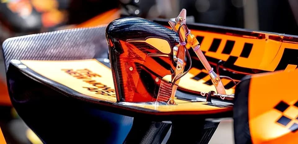 F1 car rear wing detail with aerodynamic components