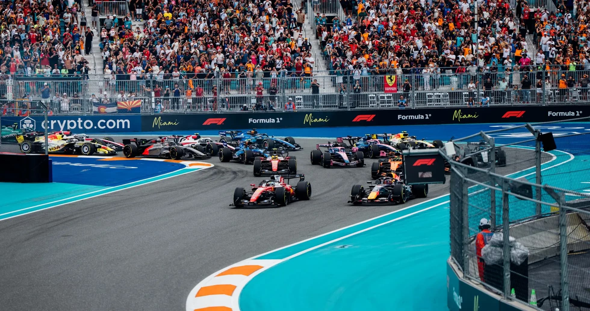 Formula 1 cars racing at Miami Grand Prix