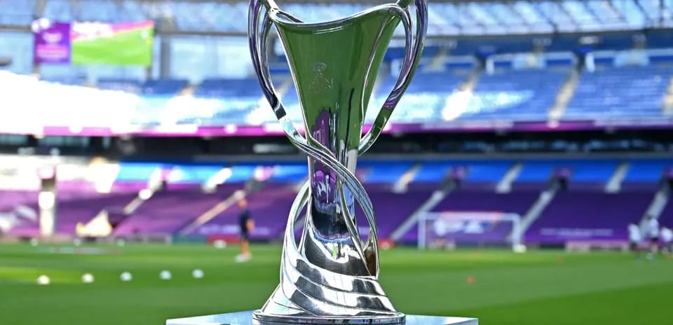 Trophy displayed on the field before match