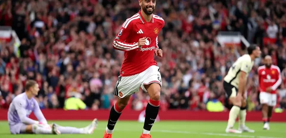 Bruno Fernandes celebrating a goal at Old Trafford