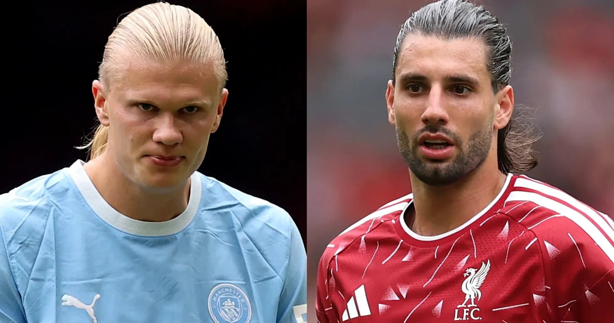 Erling Haaland and player in Liverpool jersey