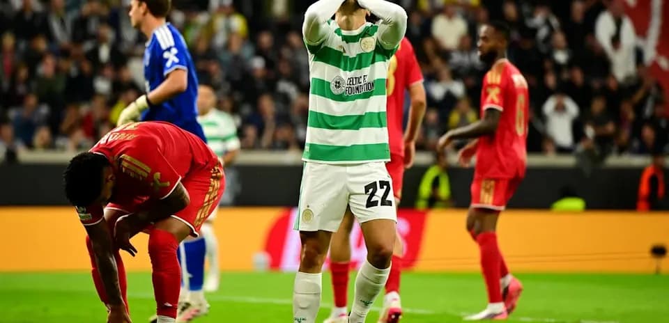 Celtic player reacting after missed opportunity during match